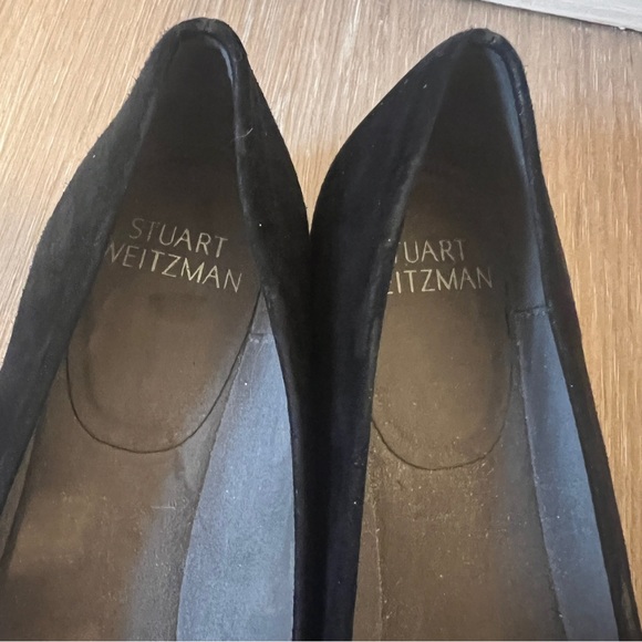 Stuart Weitzman Black Suede Square Toe Flats Buckle Size 7 Narrow - Picture 2 of 7